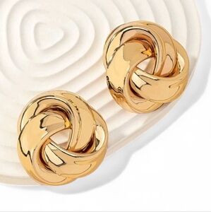 NEW!! Yellow Gold Plated Retro-Polished Huge Knot Post Earrings